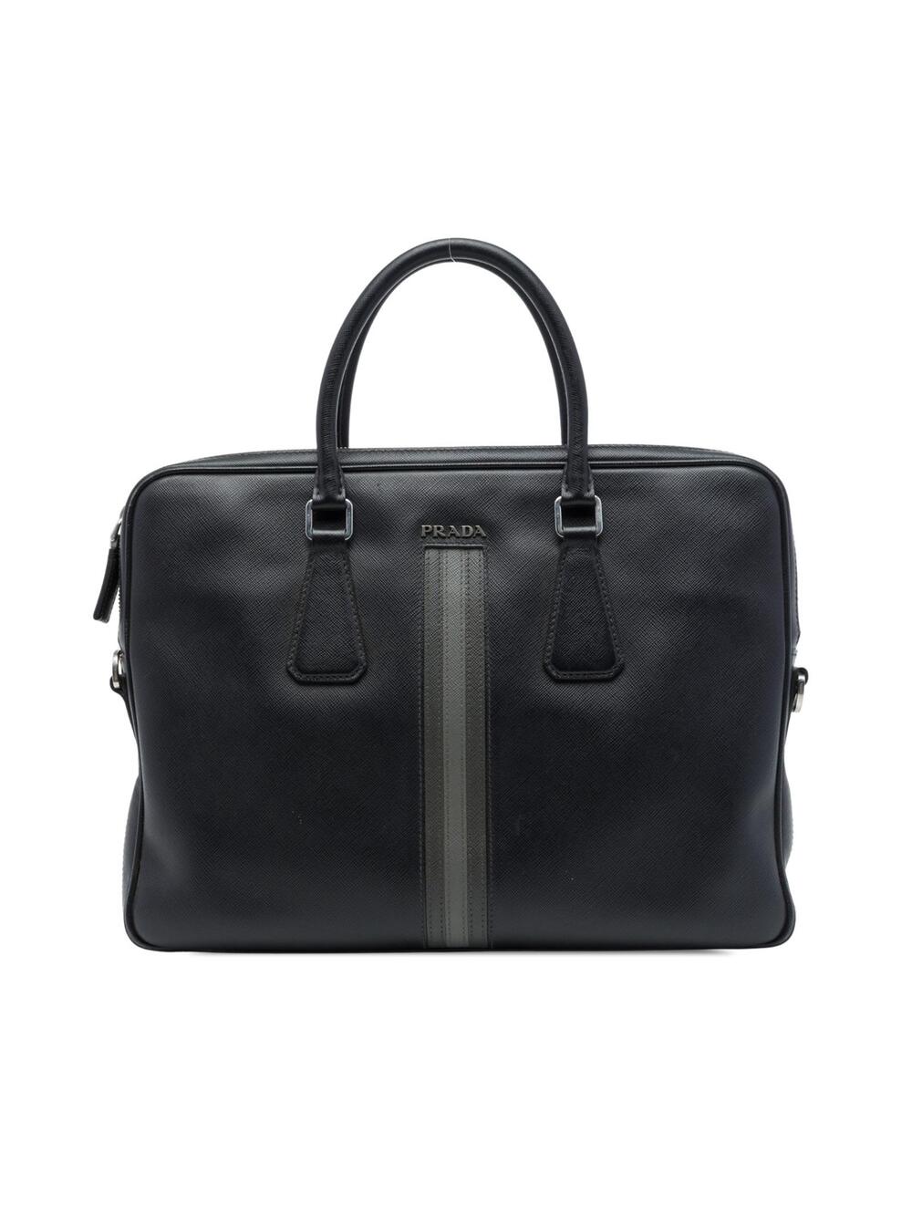 Prada Saffiano Striped Business Bag #368398P80B